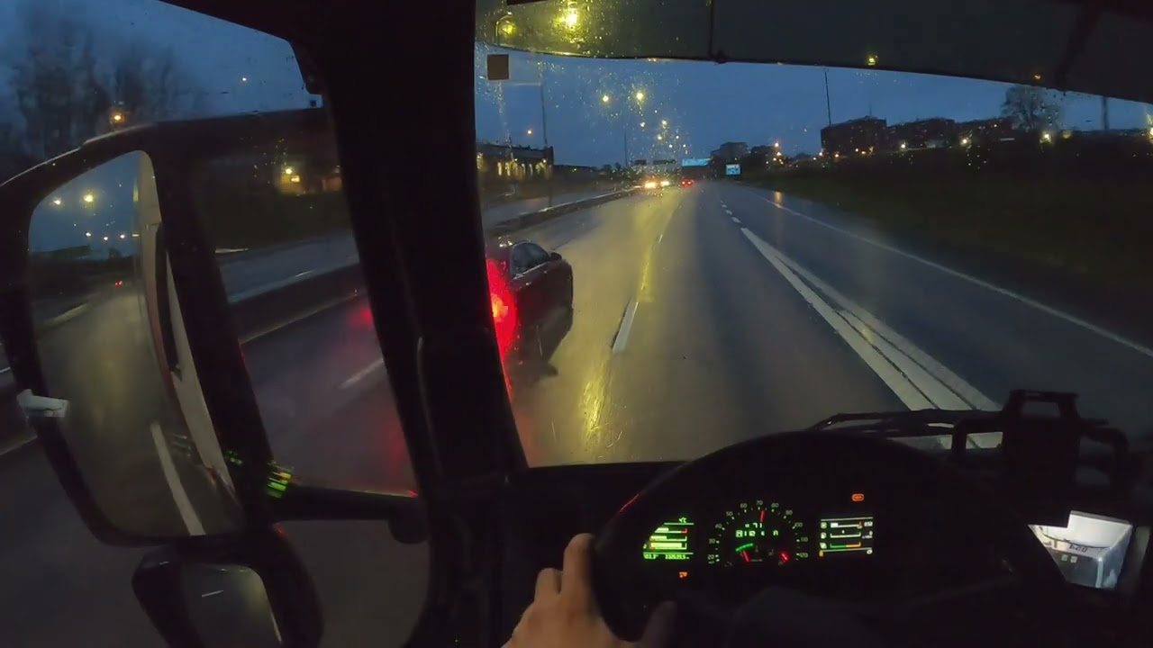 Relaxing Rain, Night Drive - Volvo FM460 + Trailer, Täby to Jordbro