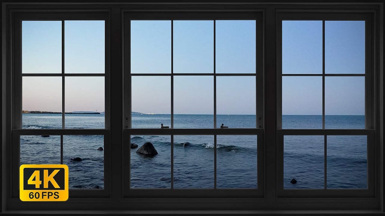 4K the south of France beach in the evening window view