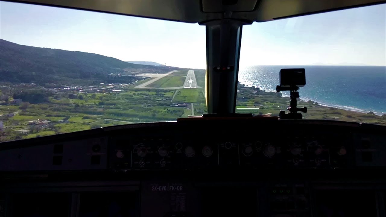 Landing in Rhodes with view from the Cockpit and the Cabin simultaneously - Olympic/Aegean A320