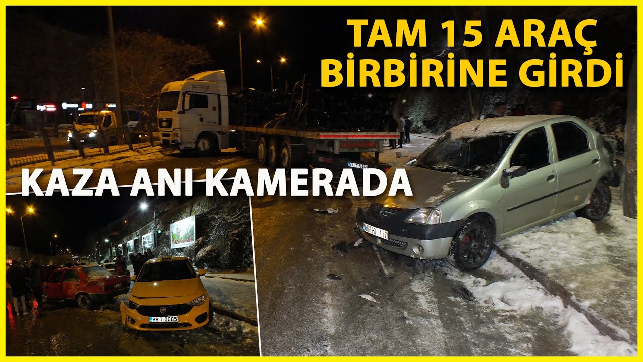 Yozgat'ta Buzlanan Yolda 15 Araç Birbirine Girdi; Kaza Kamerada