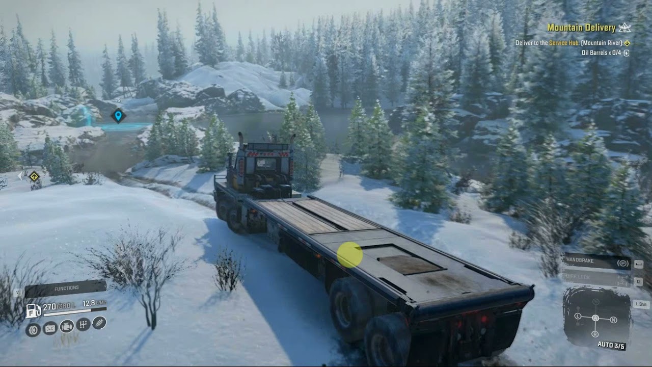 Mountain Delivery - Oil Barrels - Deliver to Service Hub Mountain River - North Port - SNOW RUNNER