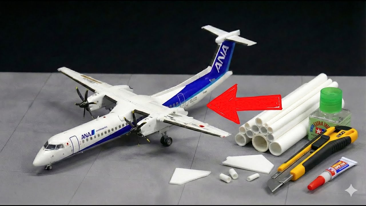 板とパイプから作る旅客機模型 ANA DHC-8-400 フルスクラッチ