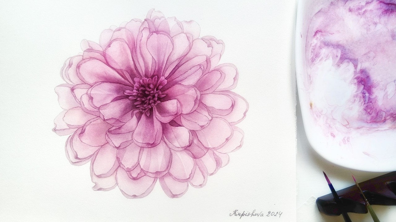 How to Paint Transparent pink chiffon flower in Watercolor