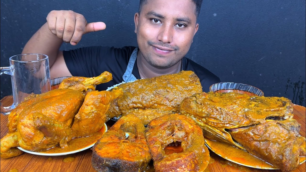 EATING BIG FISH HEAD ,BIG FISH CURRY ,WHOLE CHICKEN CURRY WITH RICE | BIG FISH EATING | ASMR MUKBANG