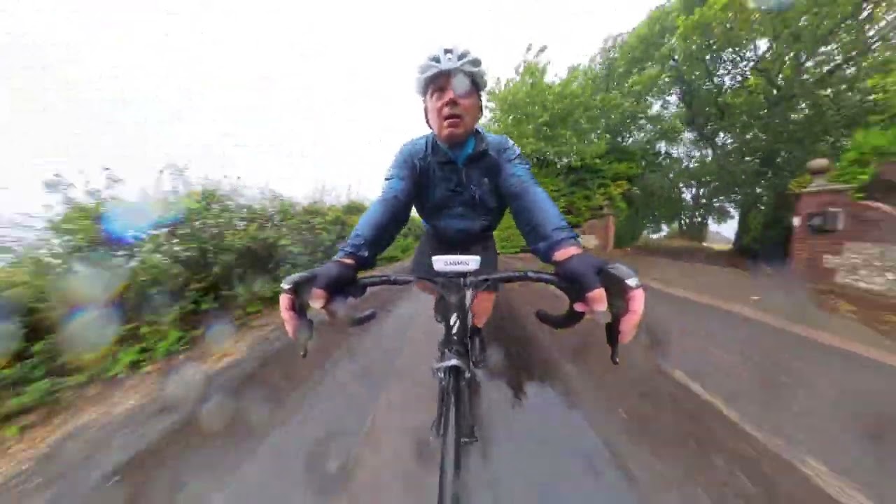 Riding down from Butser Hill in the wind and rain.