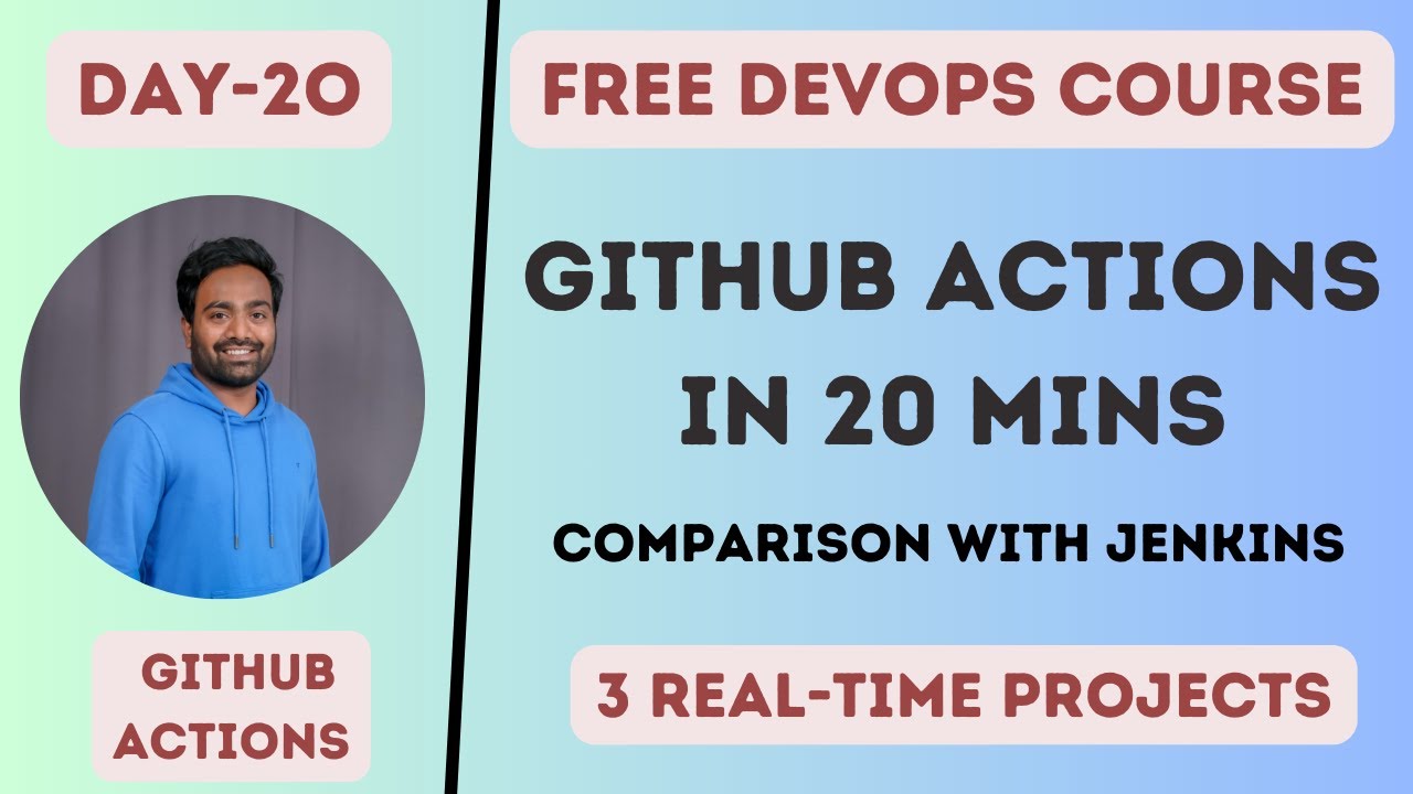 Day-20 | GitHub Actions | Actions vs Jenkins | 3 Projects with examples | Configure your own runner