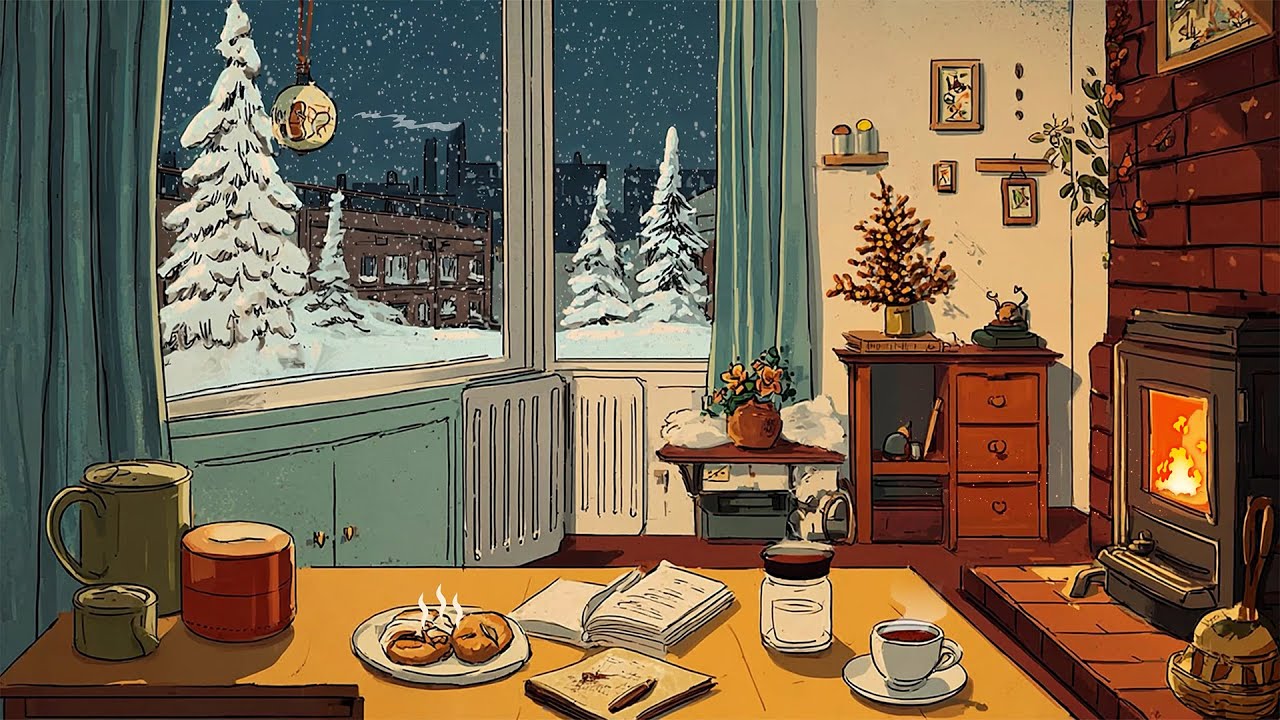 It's a cozy snowy night  and you're listening to oldies music in a 1950s New York apartment