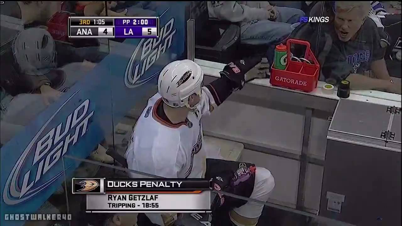 Ryan Getzlaf Sprays Fan With Gatorade (2-4-2010)