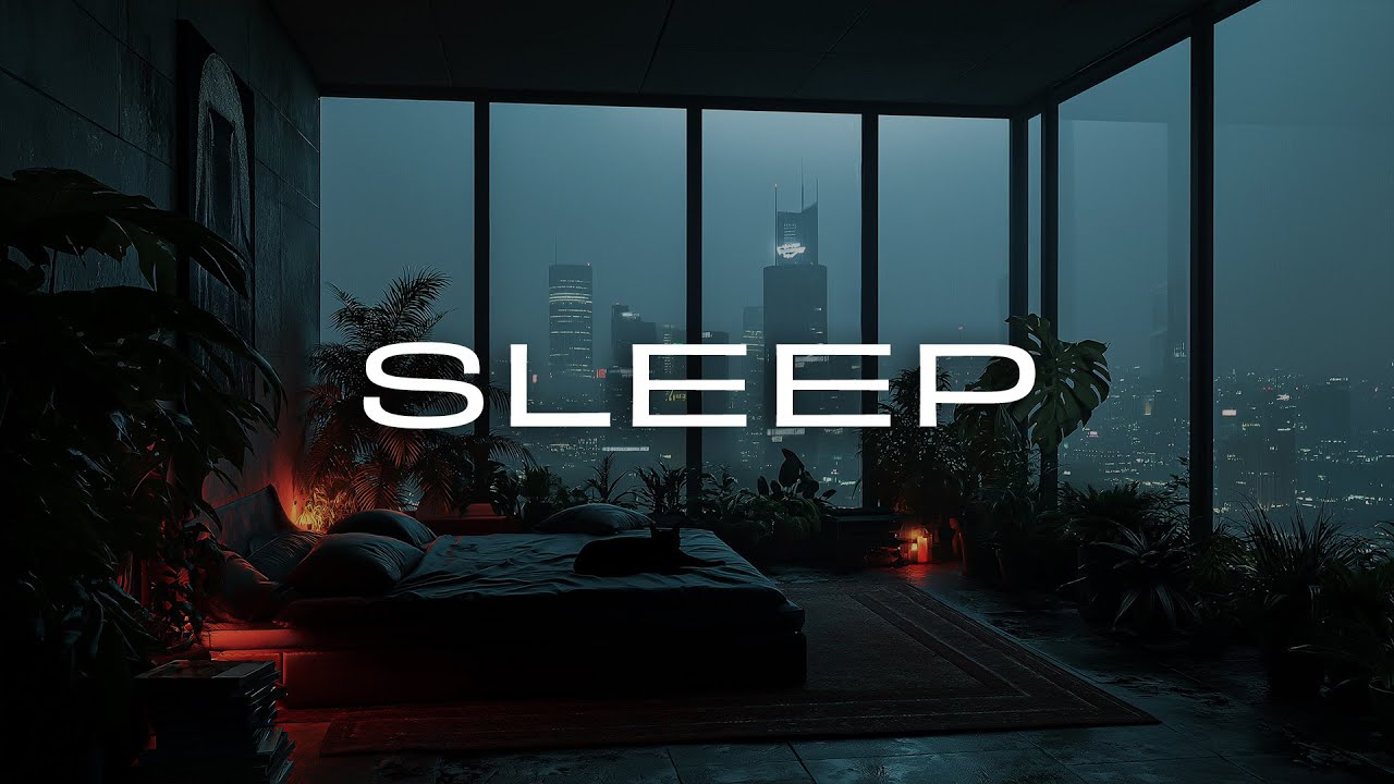 4K Futuristic Interior Ambience | Rain on Windows, Calm Synths & Sleeping Cat | 2 Hours