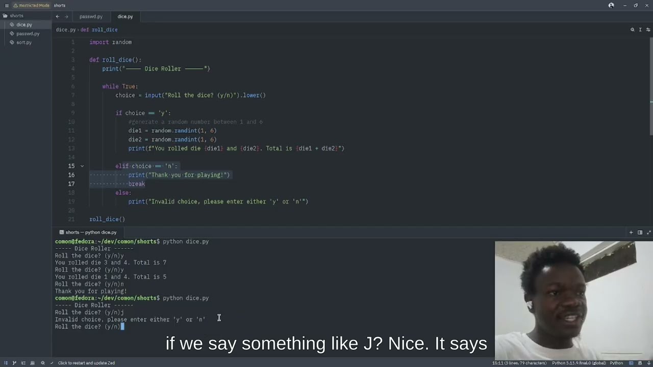 simple dice roller in python