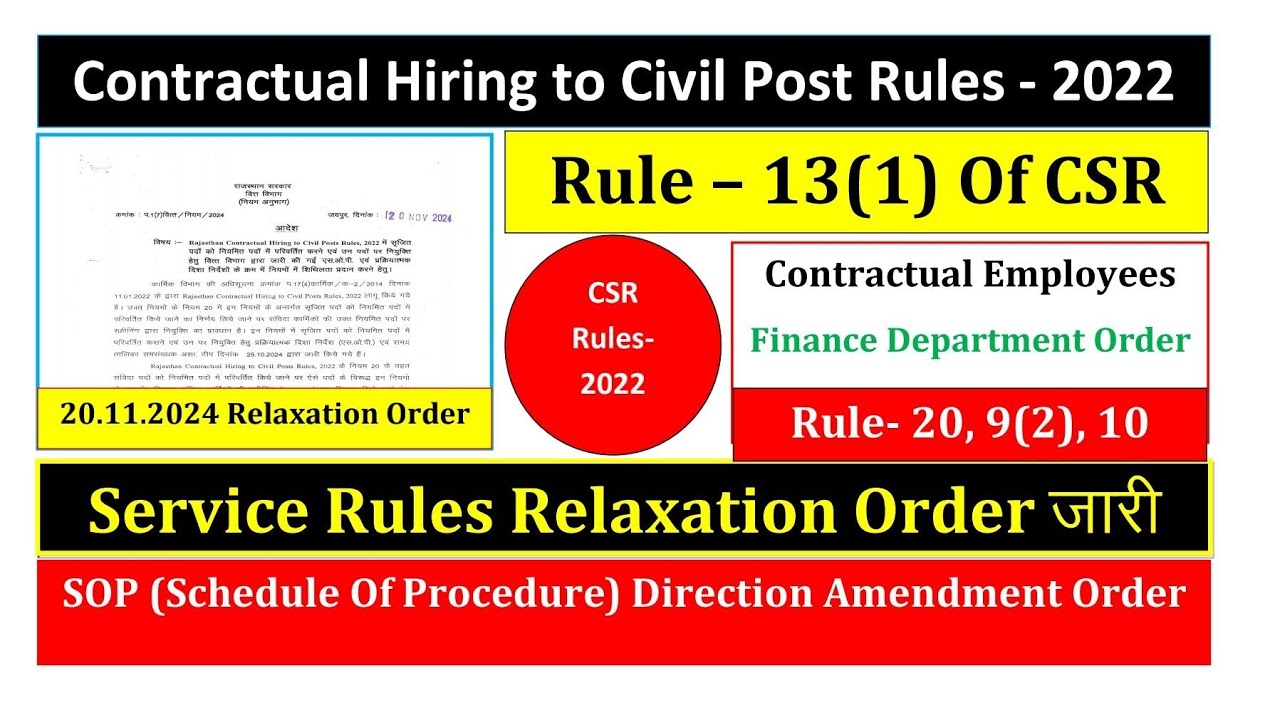 Contractual Adoption Rules-2022-नियमित नियुक्ति नियमों (Rule-20,9(2),10) में मिला शिथिलन(Relaxation)