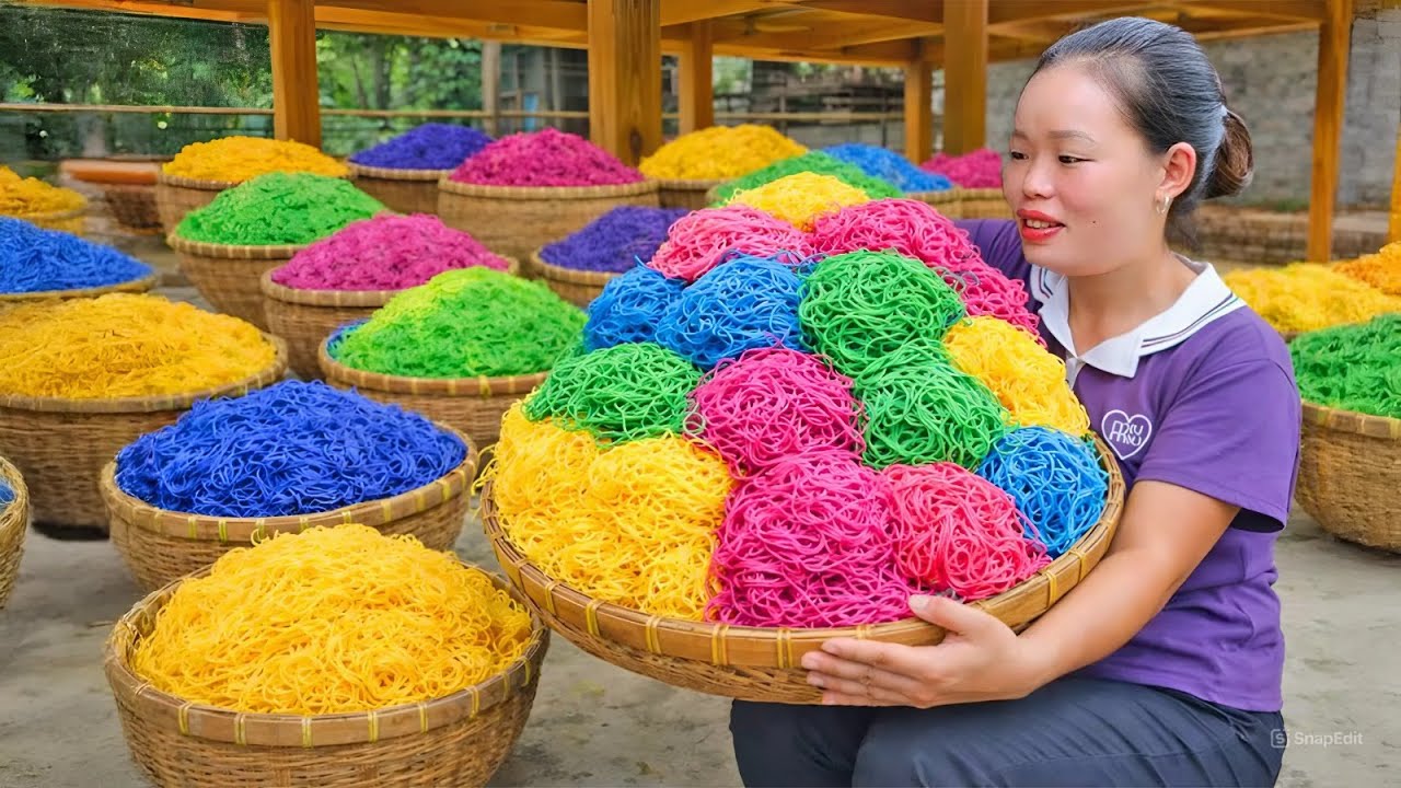 How to Make Colorful Dried Rice Noodles from Natural Ingredients - Cooking Skill | Trieu Mai Huong