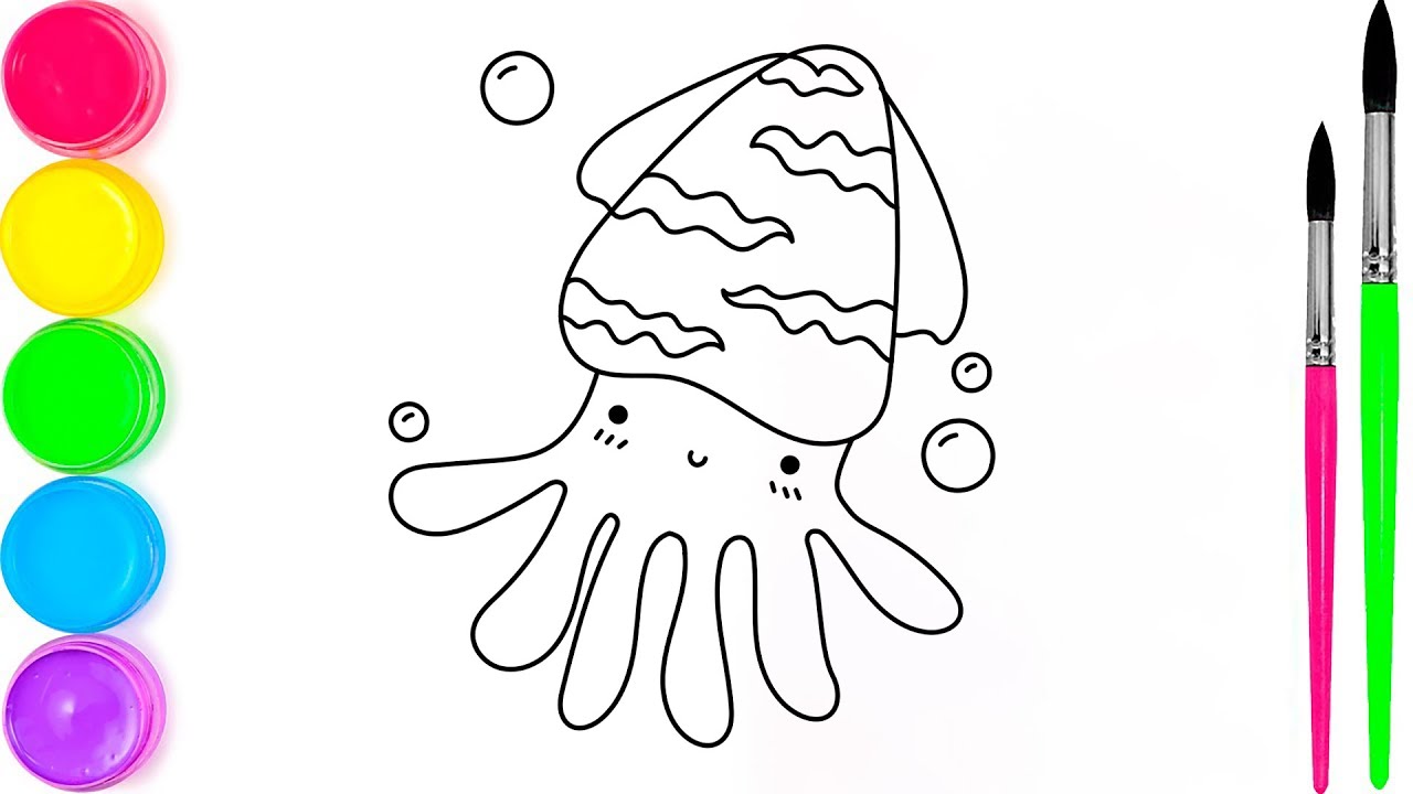 Squid Coloring Page for Kids | Fun Sea Animal Drawing and Creative Coloring Video Activity