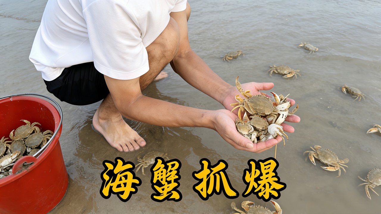 阿烽在沙滩插诱饵，竟引来几百只螃蟹，直接爆桶卖给烧烤老板