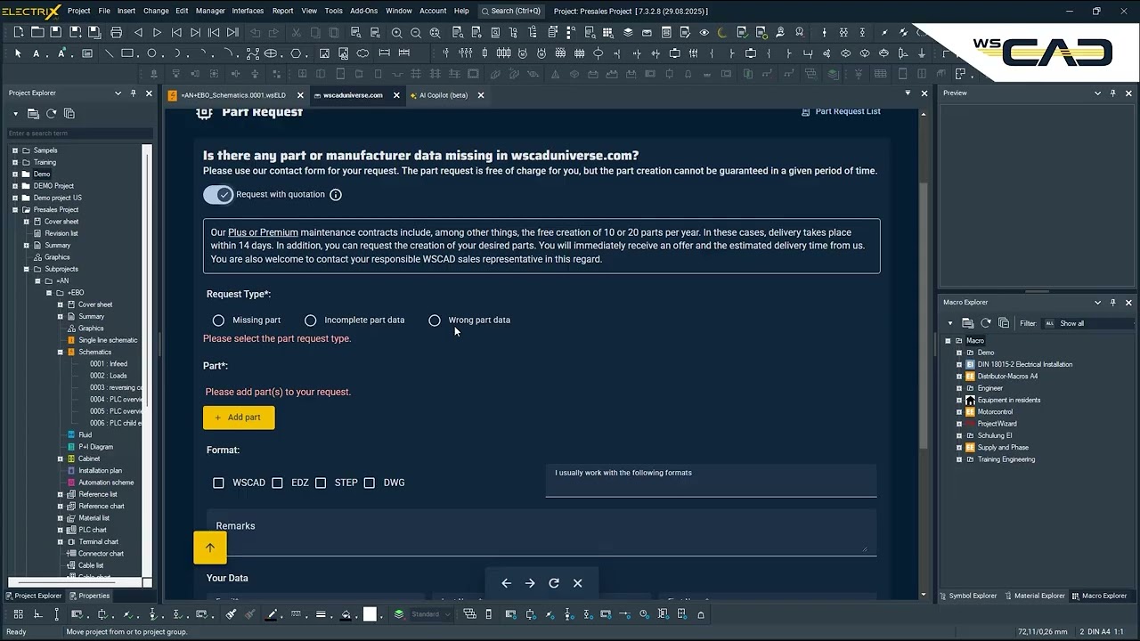 WSCAD Tutorial | How to request missing parts in wscaduniverse.com