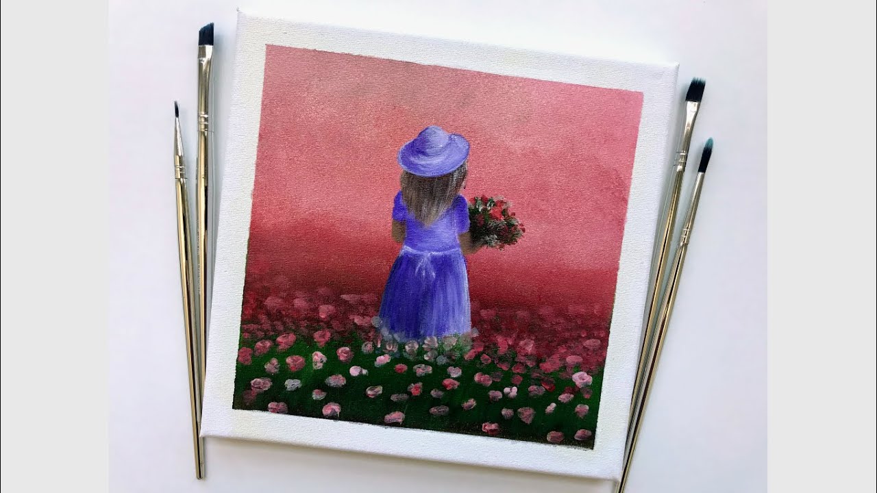 Color Challenge Week 39 | A Girl In Flower Field | Acrylic Painting