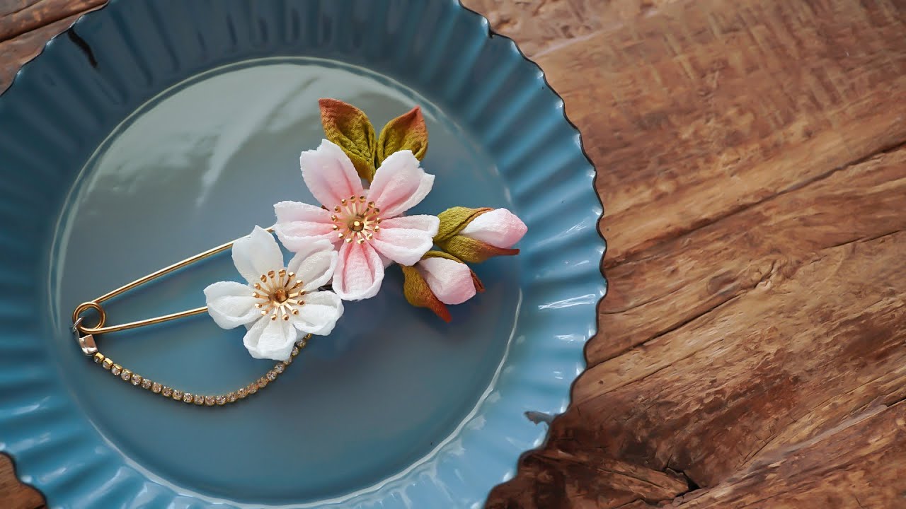 【パーツは全て100均！】スカーフピンで桜のアクセサリーを作ろう【つまみ細工】　七五三　ブローチ　卒業　入学【簡単DIY】作り方 diy ハンドメイド　Kanazashi/tsumamizaiku
