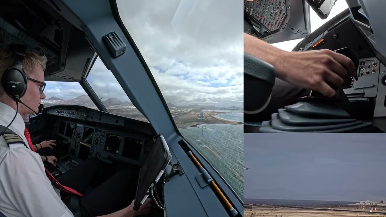 Splitscreen A320 Landing in Lanzarote (GCRR/ACE) | Cockpit View
