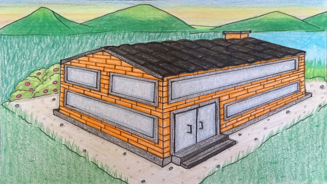 Perspectiva com 3 Pontos de Fuga - Casa/Telhado/Escada (Vídeo 9)