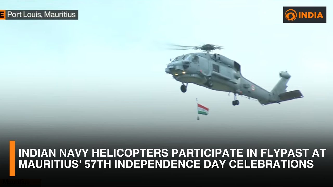 Indian Navy Helicopters Participate in Fly past at Mauritius' 57th Independence Day Celebrations