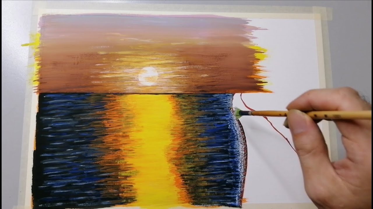 Sunset Painting Tutorial For Beginners Easy | Landscape Painting #11