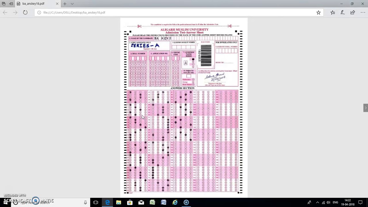 AMU B.A (HONS) KEY/ ANSWER KEY 2018-19