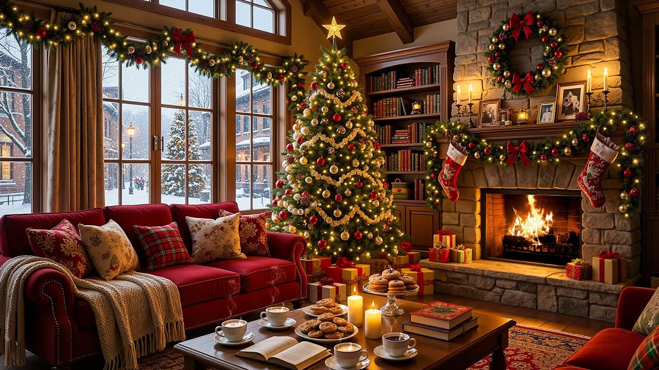 Winter Jazz Coffee Shop ❄️☕ Relaxing Jazz & Crackles Fireplace Sound for Relax & Work