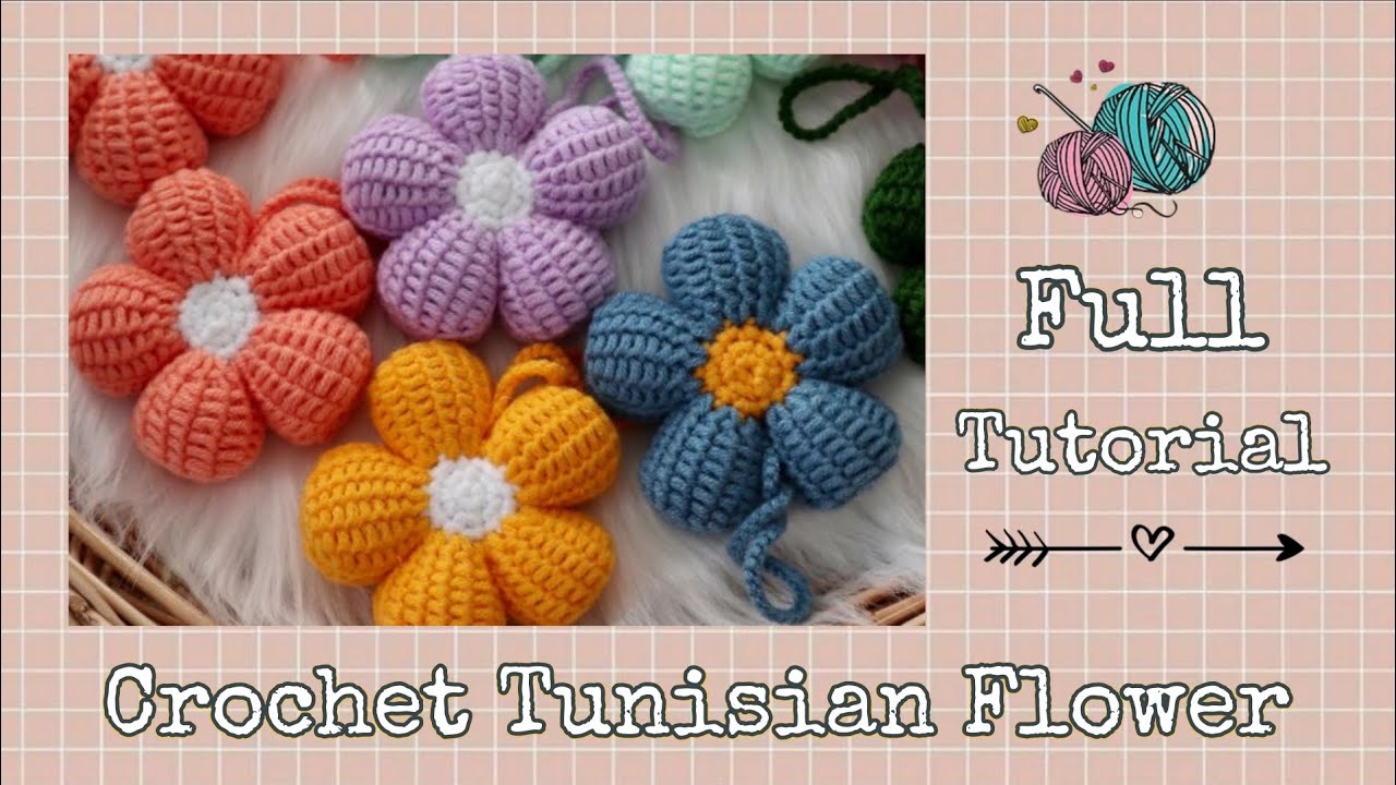 Crochet Tunisian Flower Tutorial  #crochettutorialforbeginners #crochettutorial #tunisiancrochet