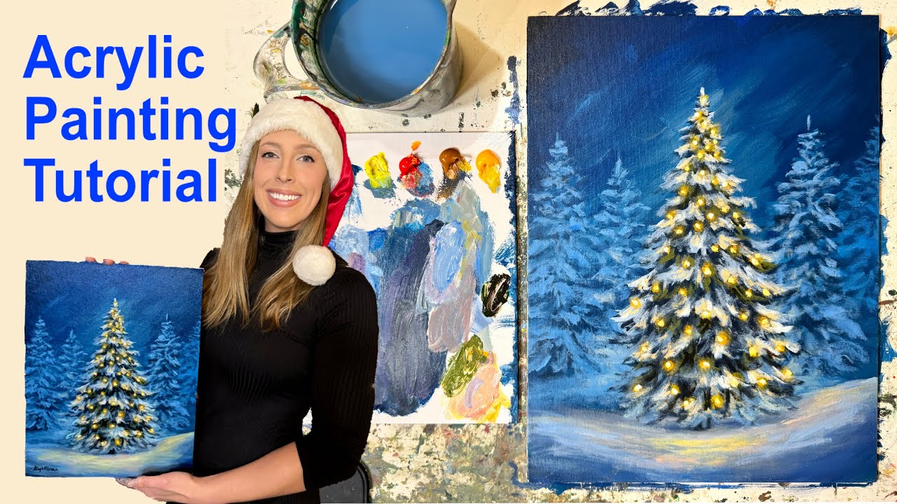 Christmas Tree Acrylic Painting Tutorial in Real Time!