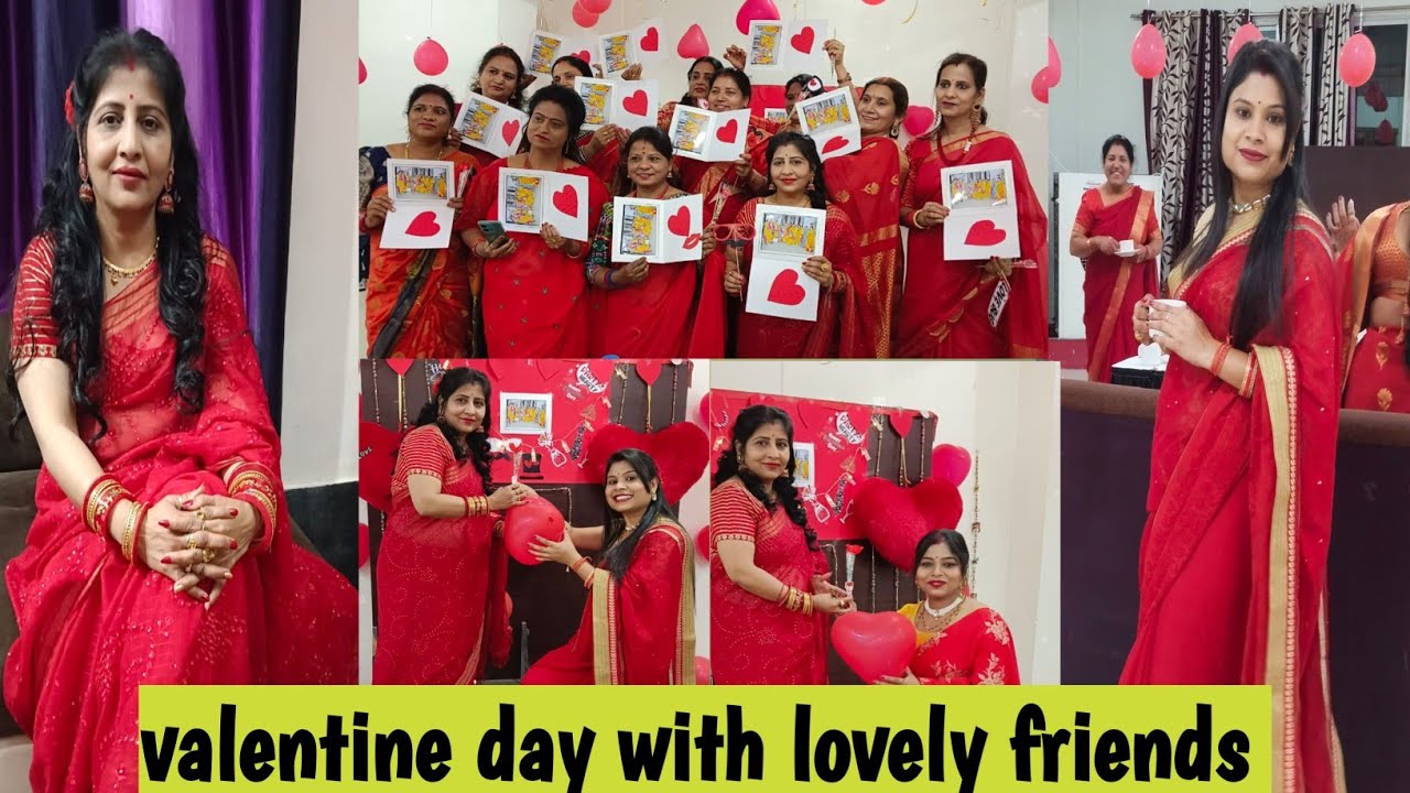 🥰valentine day celebration 2023|| beautiful ledies for red saree 🌹|| Kitty party स्पेशल ||part 1❤️🎂