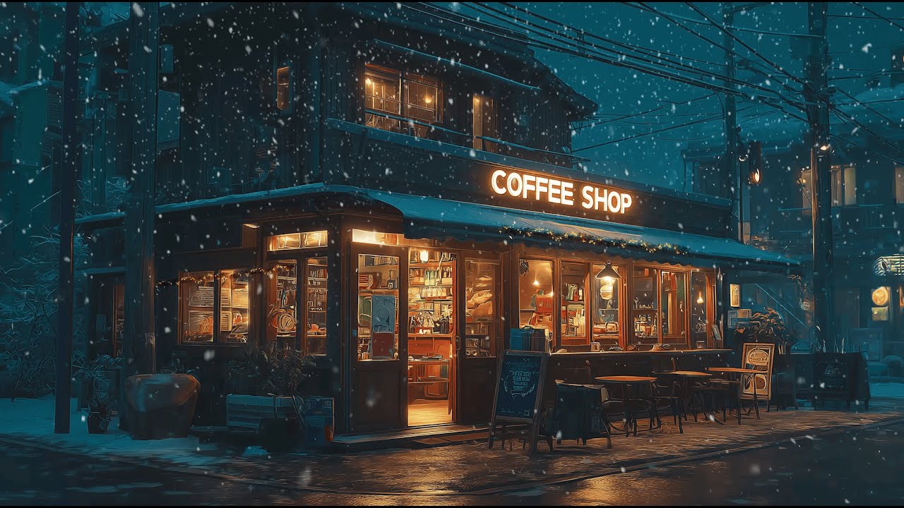 Snow Drifting Past the Coffee Shop Window ❄️ Nostalgic Lofi for Quiet Winter Focus Nights