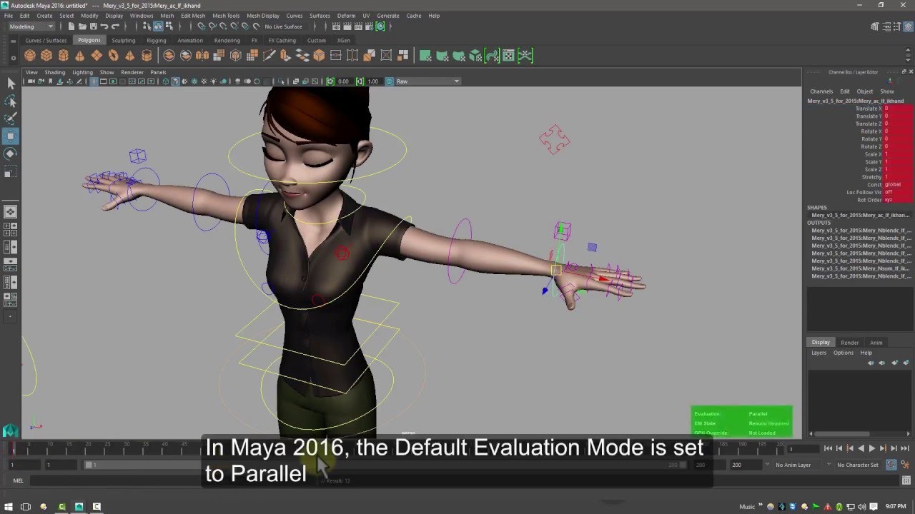 Changing Evaluation Mode in Maya 2016 and Fixing Mery Rig