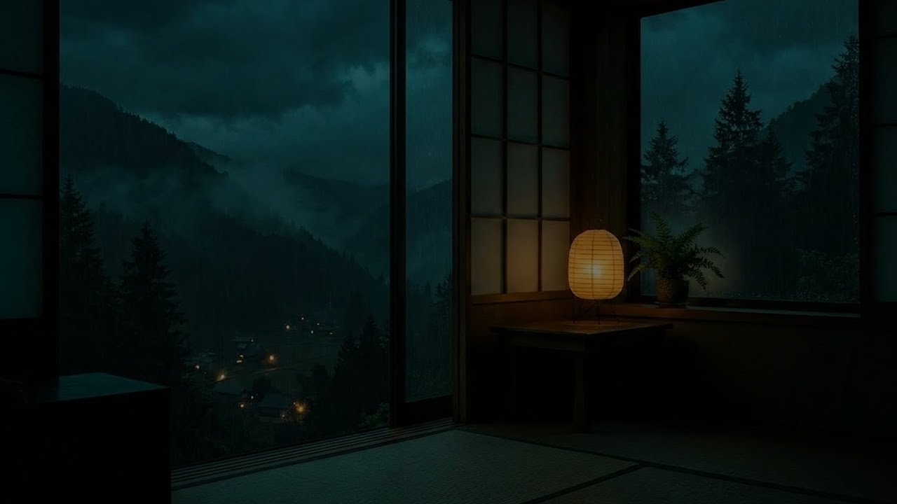 Relaxing Rain Sounds with Distant Thunder in a Cozy Japanese Room | Deep Sleep & Calm Ambience