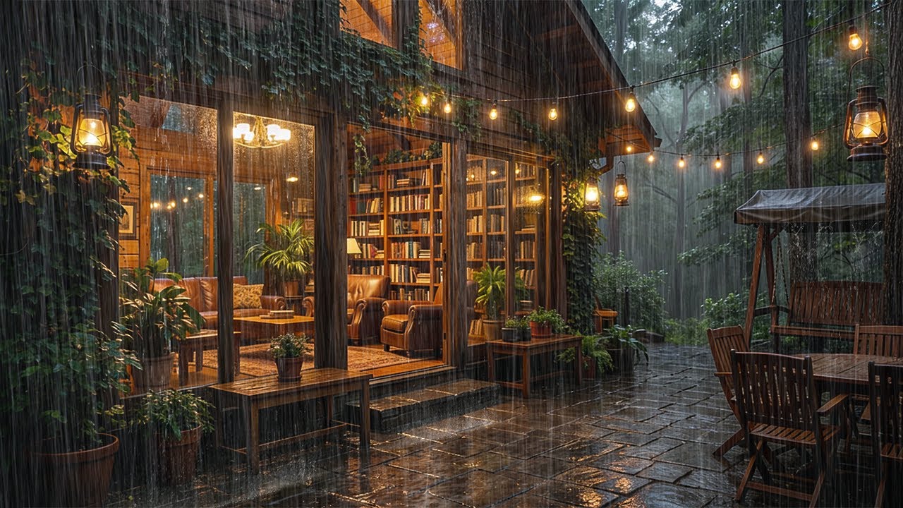 Steady Rain by a Wooden Cabin at Night | Soothing Ambience for Rest