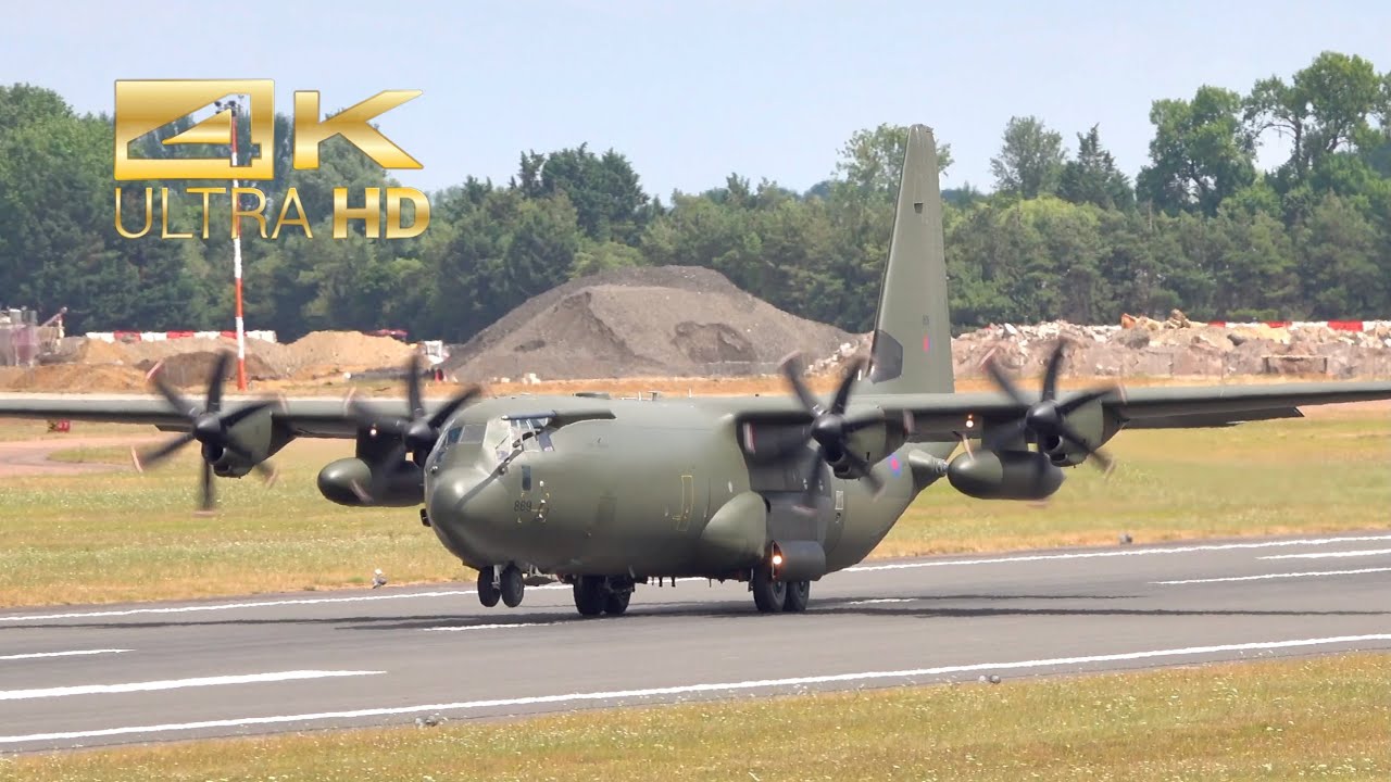 (4K) Lockheed Martin C-130J-30 Hercules C4 Royal Air Force arrival RAF Fairford RIAT 22 ZH869