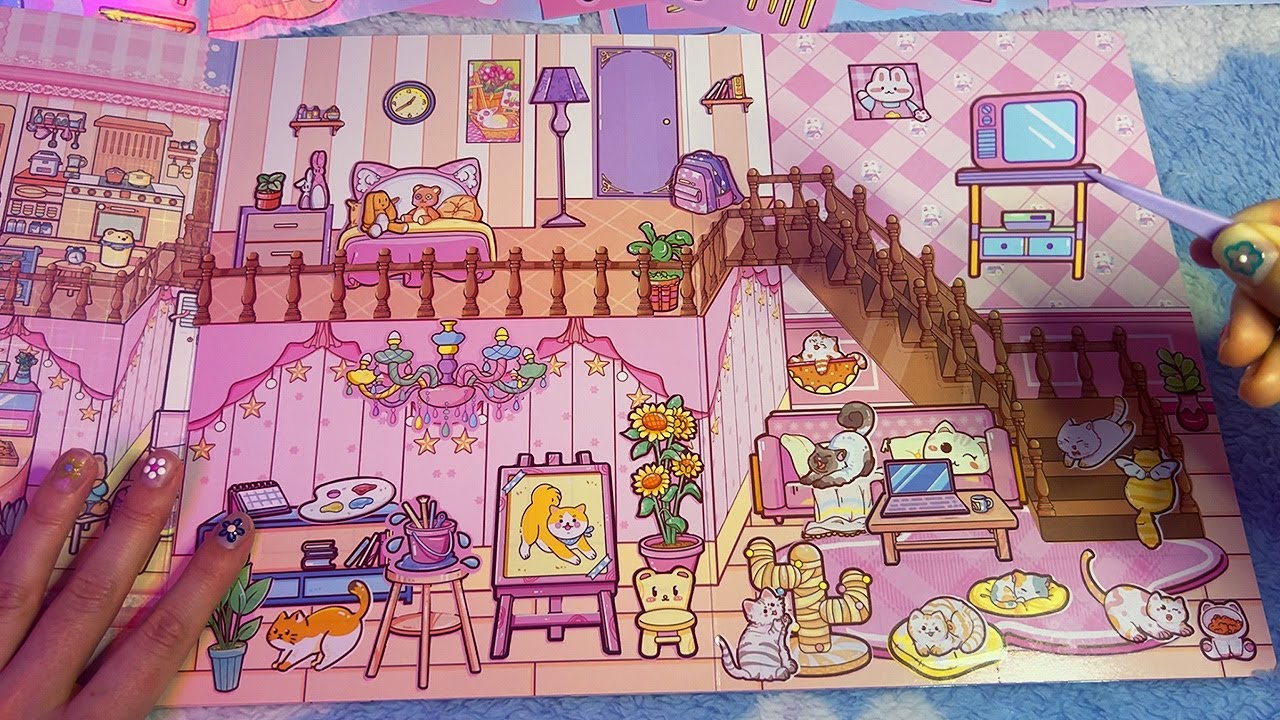 ASMR Sticker Doll House Room Decorating (Whispered, Satisfying)