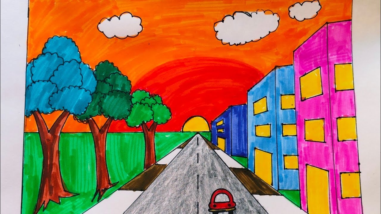How to draw city scenery step by step for beginners | City Scenery Drawing easy 