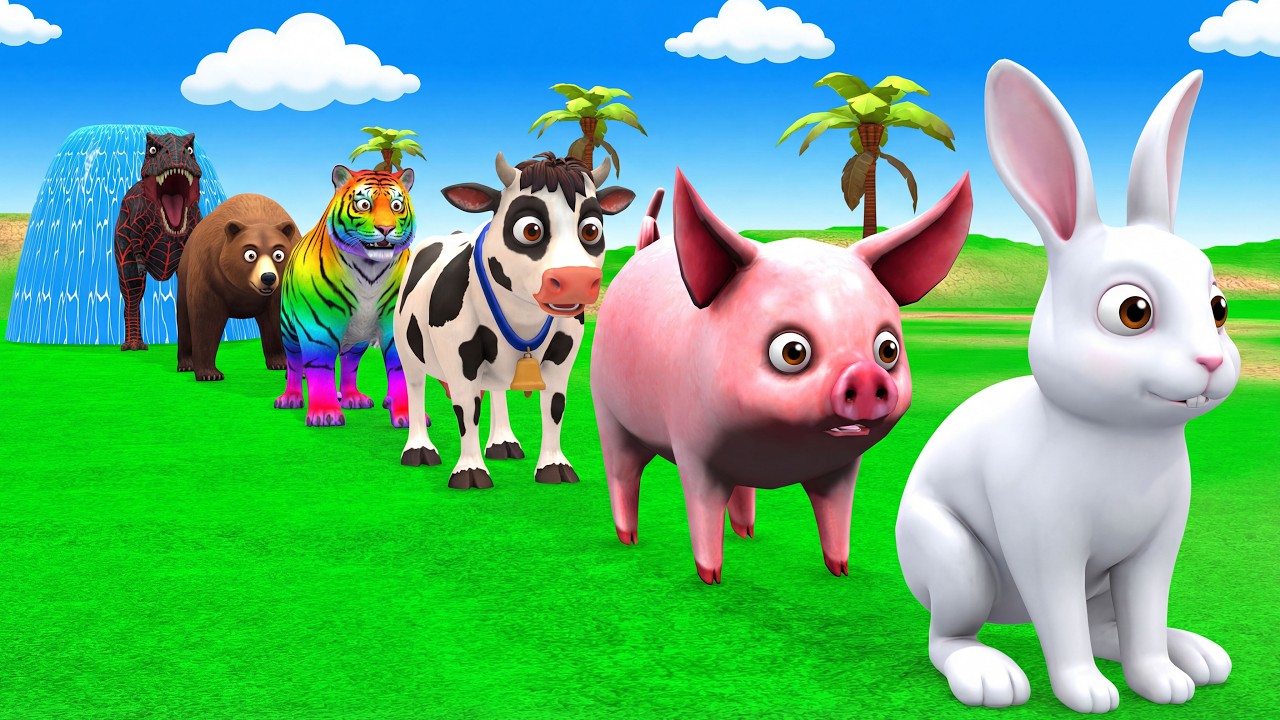 Long Slide Game with Colourful Duck Cow Tiger Gorilla Dog Elephant 3d Animal Game Funny 3d Animals