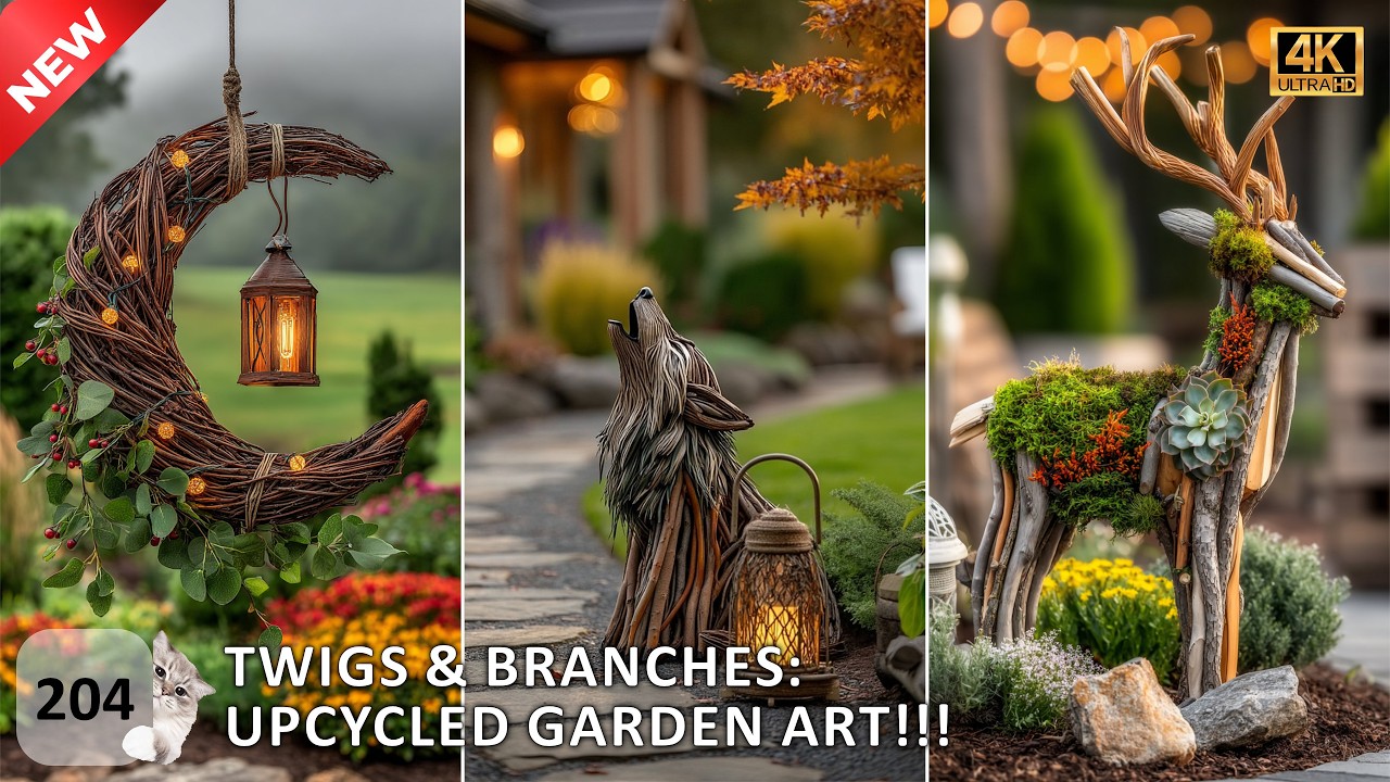 🌿✨Transform Your Backyard into a Timeless Sanctuary 🌙 Elegant Upcycled Branch Garden Art 🦌🦋