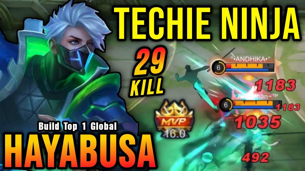 29 Kills!! Techie Ninja Hayabusa New ELITE Skin!! - Build Top 1 Global Hayabusa ~ MLBB