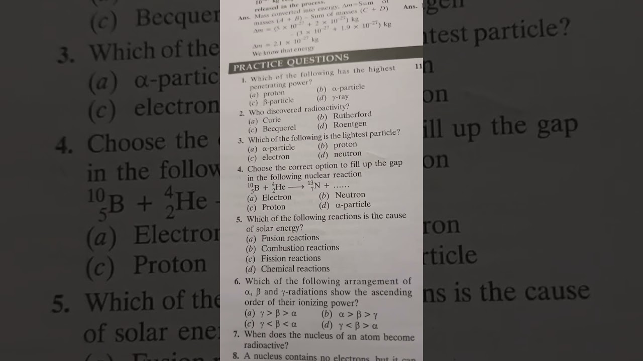 Class 10 Physics Important MCQs from Ch 12 Radioactivity