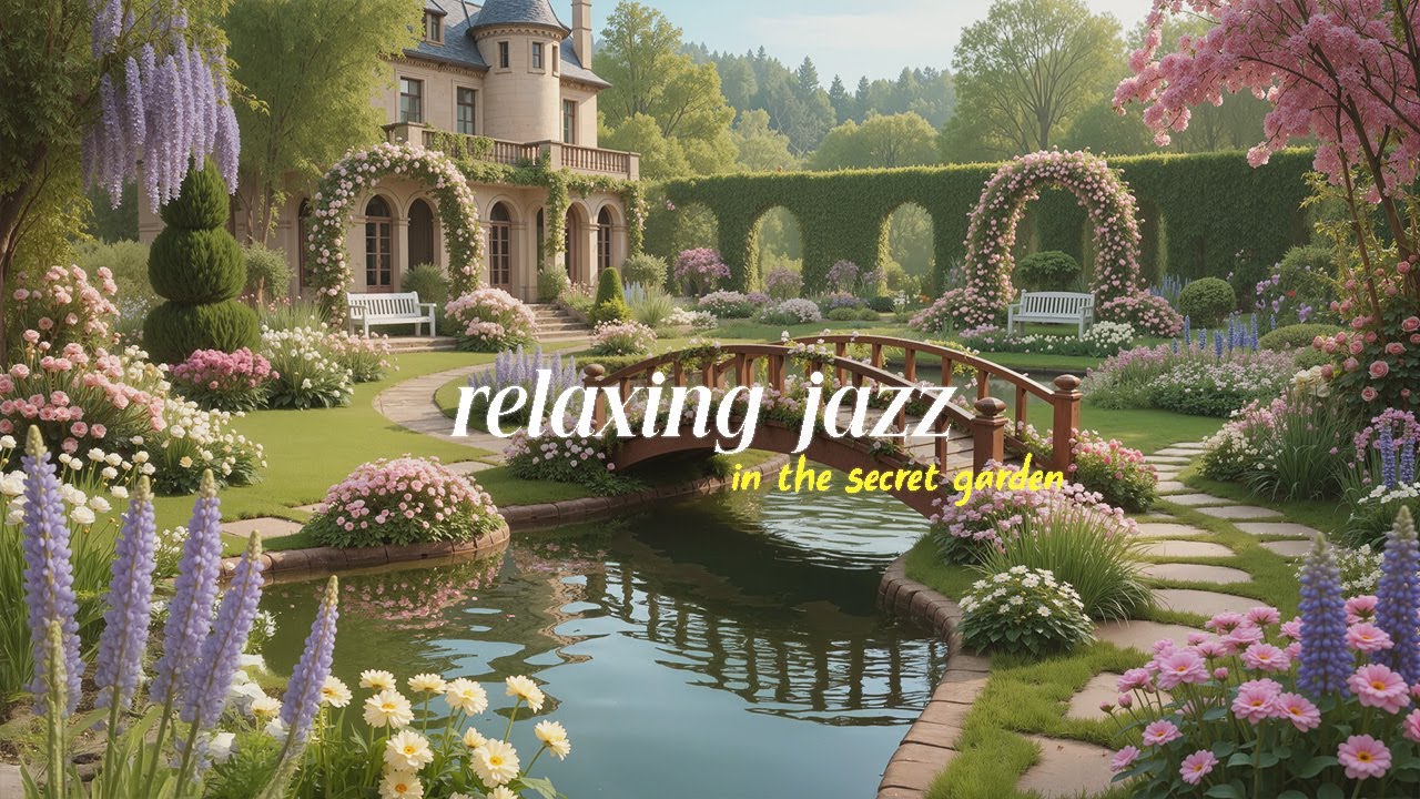 Relaxing Outdoor Cafe Music For Stress Relief | Beautiful Garden With Gentle Jazz To Calm Mind