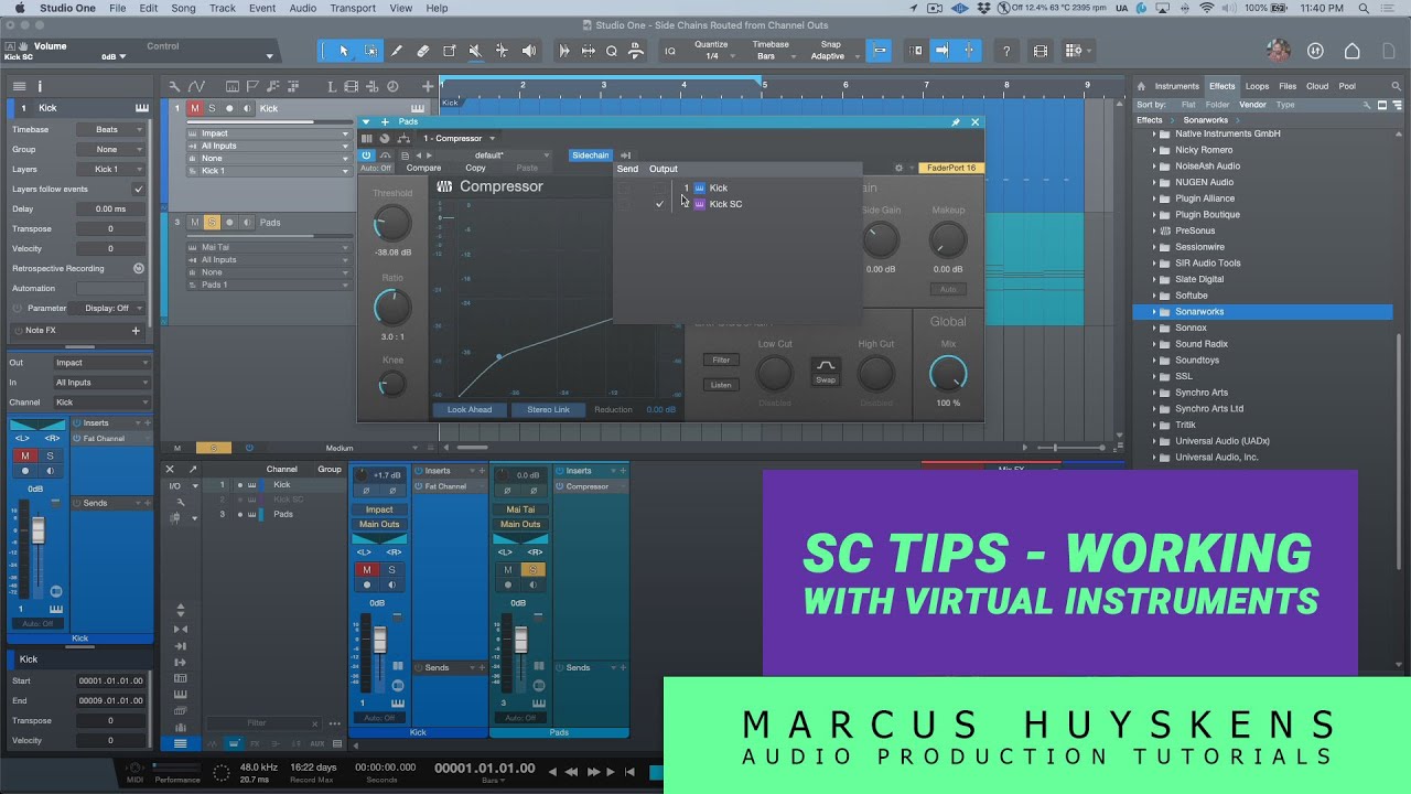 Side Chain Tips when Working with Virtual Instruments in PreSonus Studio One