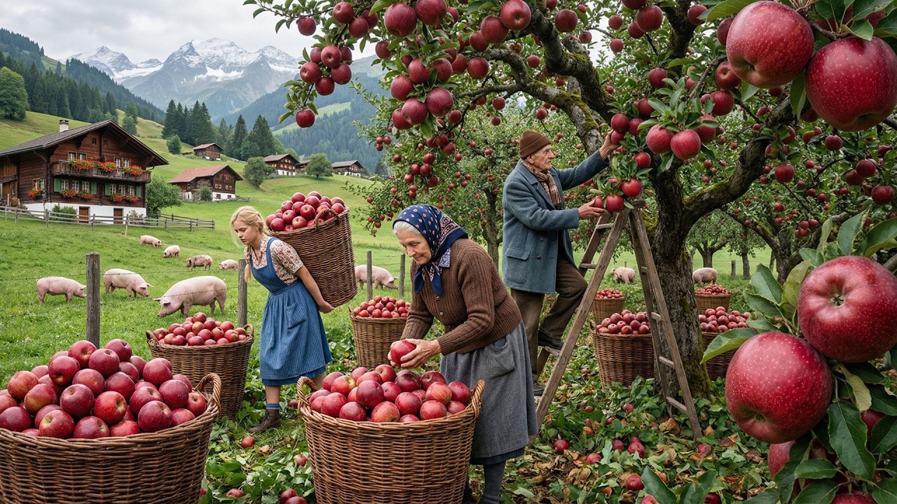 Picking Fresh Red Apples at Sunrise