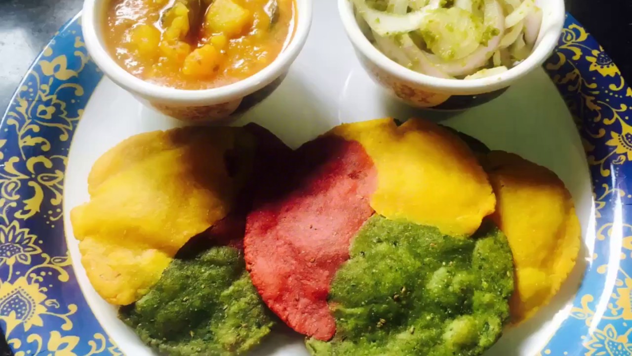 Tri-colour Puri | how to make colourful puri | Kajal 's kitchen |