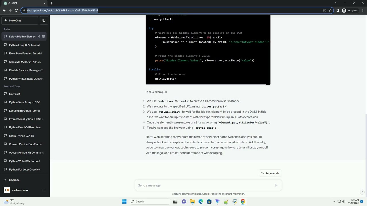 how to select the hidden element which is not on html in python