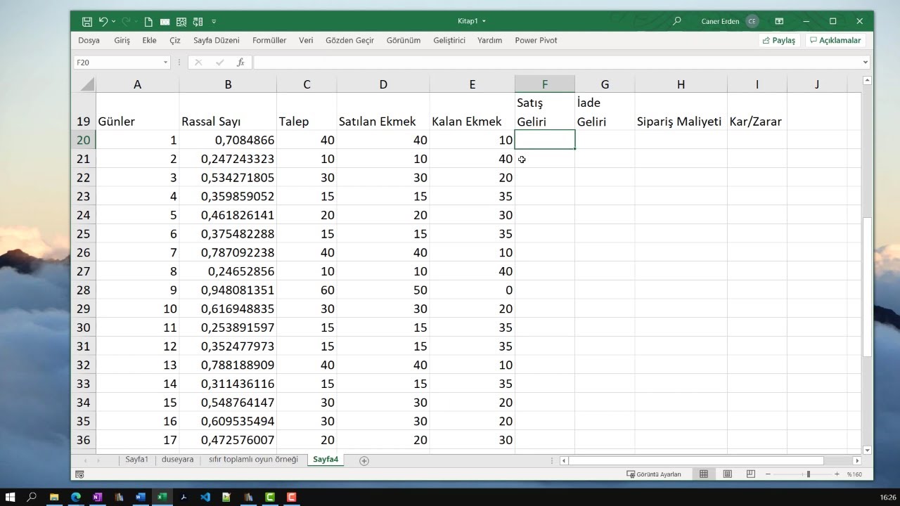 8- Excel'de Benzetim Örnekleri (Excel Simülasyon)