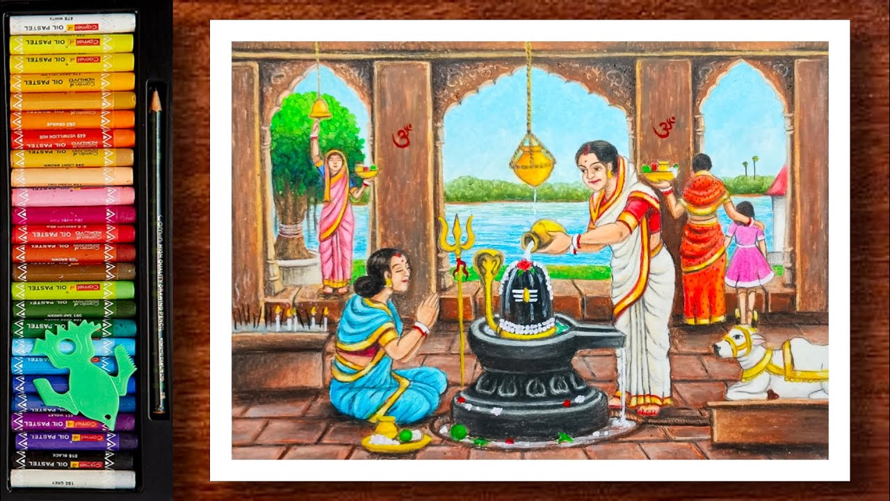 Mahashivratri Drawing | Shivratri Drawing | Shivaratri Scenery Drawing | Shiva Drawing| Oil Pastels
