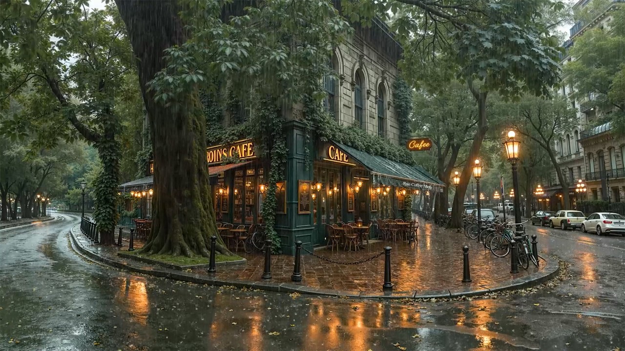 Rainy Street Jazz at a Quiet Caf&eacute; Corner 🌧️ Rain Sounds for Deep Focus & Relax | Cozy Jazz Playlist☕