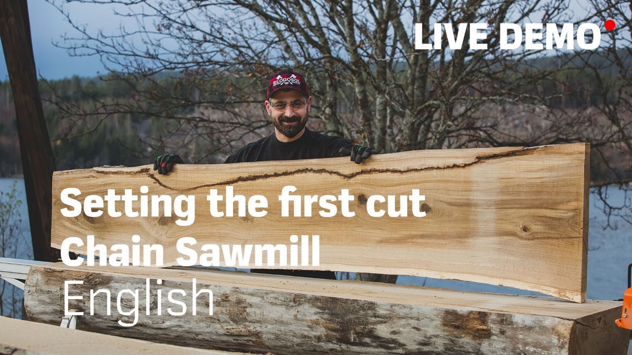 LOGOSOL | Live demo - Setting the first cut - Chain Sawmill